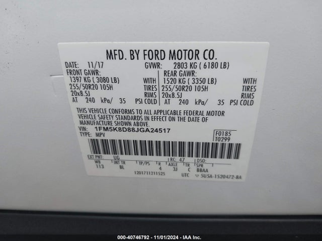 Ford EXPLORER XLT 2018 1FM5K8D88JGA24517 Image 9