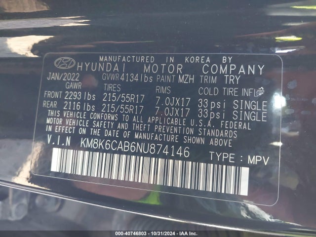 Hyundai Kona Sel 2022 KM8K6CAB6NU874146 Image 9