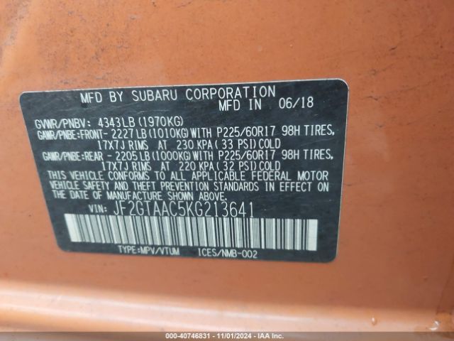 JF2GTAAC5KG213641 Subaru Crosstrek 2.0i