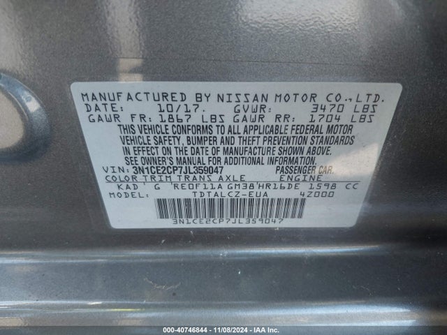 3N1CE2CP7JL359047 Nissan Versa Note S