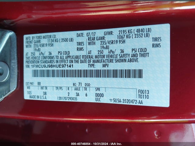 Ford Escape Titanium 2017 1FMCU9J98HUE97141 Image 9