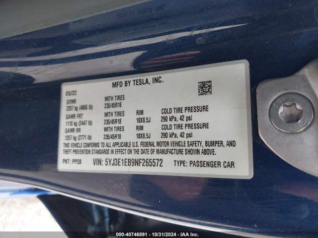 2022 TESLA MODEL 3 5YJ3E1EB9NF265572 Photo 8