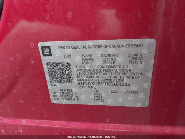 Chevrolet EQUINOX LT 2019 2GNAXUEV7K6184205 Image 9