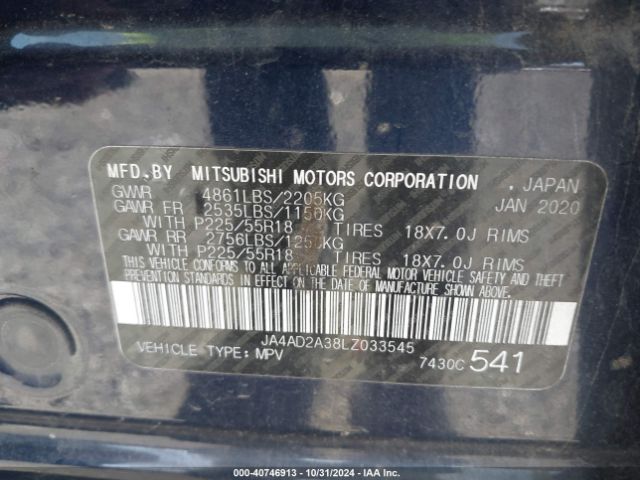 2020 MITSUBISHI OUTLANDER JA4AD2A38LZ033545 Photo 8