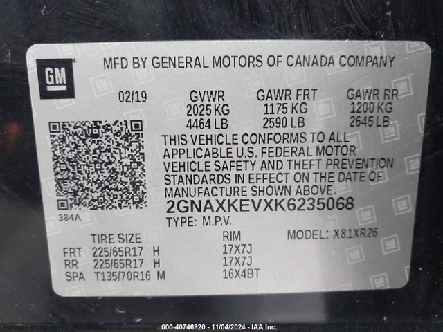 Chevrolet EQUINOX LT 2019 2GNAXKEVXK6235068 Image 9