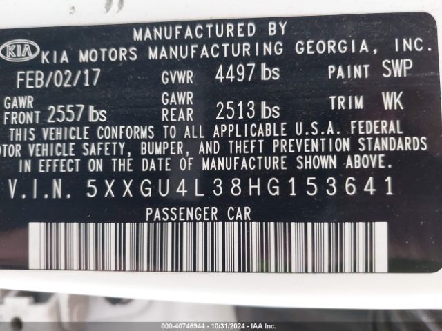 5XXGU4L38HG153641 KIA OPTIMA EX