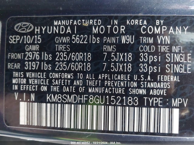 Hyundai Santa Fe Se 2016 KM8SMDHF8GU152183 Image 9