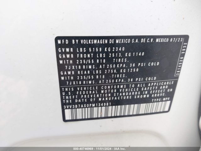 3VV3B7AX0PM134981 Volkswagen Tiguan 2.0t Se