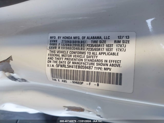Honda ODYSSEY EX 2014 5FNRL5H41EB059487 Image 9