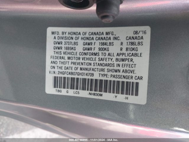 2HGFC4B07GH314709 Honda Civic Lx-p