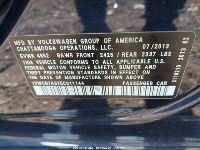1VWCN7A37EC011144 Volkswagen Passat 2.0l Tdi Sel Premium