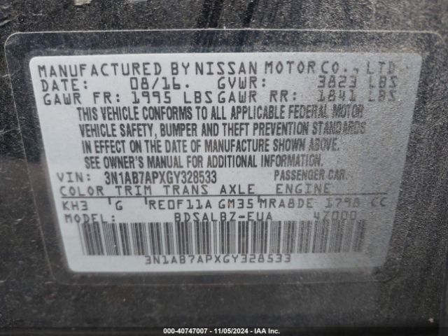 3N1AB7APXGY328533 Nissan SENTRA S