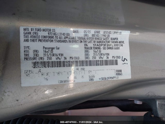 Ford FOCUS SE 2015 1FADP3F28FL305136 Image 9