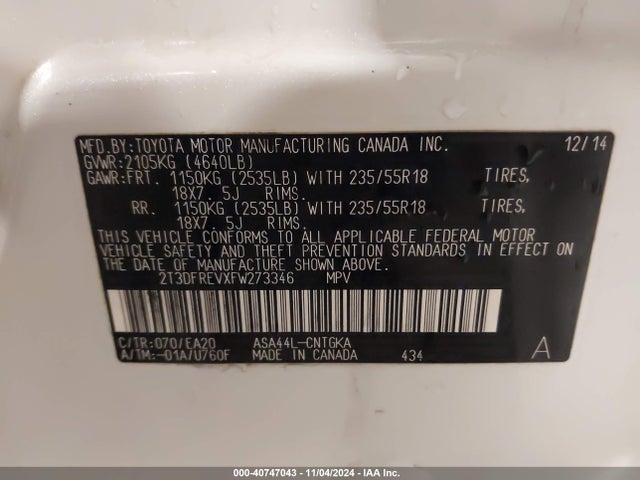Toyota Rav4 Limited 2015 2T3DFREVXFW273346 Image 9