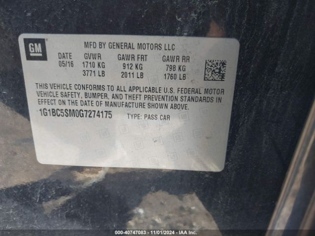 1G1BC5SM0G7274175 Chevrolet Cruze Ls Auto