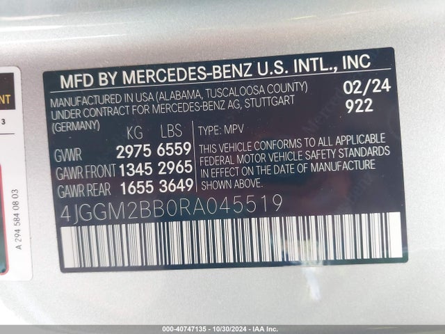 4JGGM2BB0RA045519 Mercedes-Benz Eqe 350+ Suv