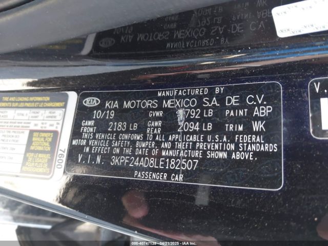 3KPF24AD8LE182507 KIA FORTE FE