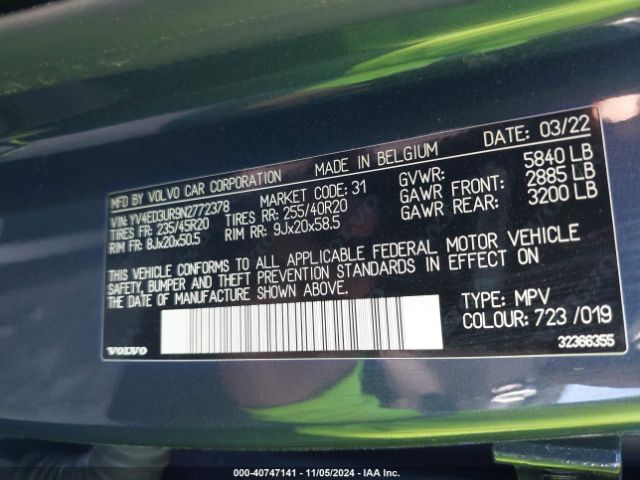 2022 VOLVO XC40 RECHARGE PURE ELECTRIC YV4ED3UR9N2772378 Photo 8