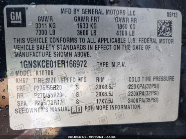 1GNSKCE01ER166972 Chevrolet Tahoe Ltz
