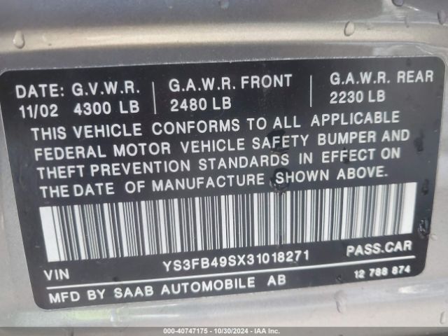 2003 SAAB 9-3 YS3FB49SX31018271 Photo 8