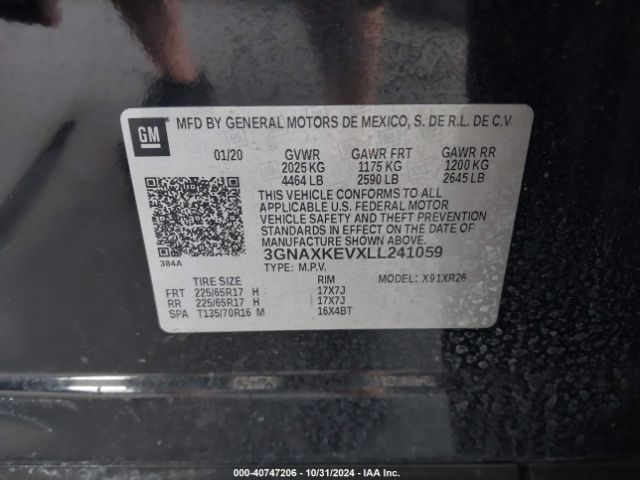 3GNAXKEVXLL241059 Chevrolet Equinox Fwd Lt 1.5l Turbo
