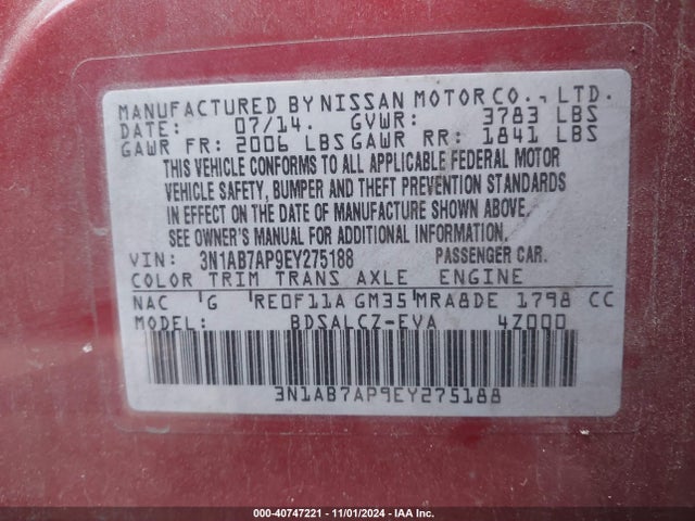 Nissan SENTRA S 2014 3N1AB7AP9EY275188 Image 9