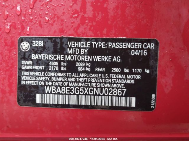 WBA8E3G5XGNU02867 BMW 328i Xdrive