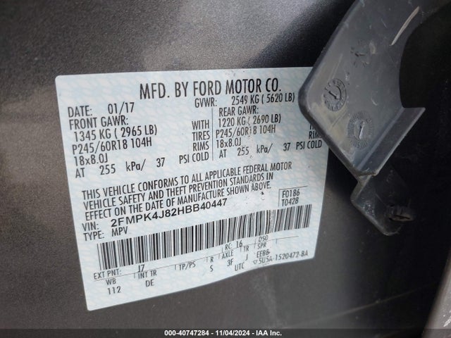 Ford EDGE SEL 2017 2FMPK4J82HBB40447 Image 9