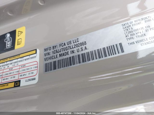 1C6JJTEG7LL202868 Jeep Gladiator Mojave 4x4