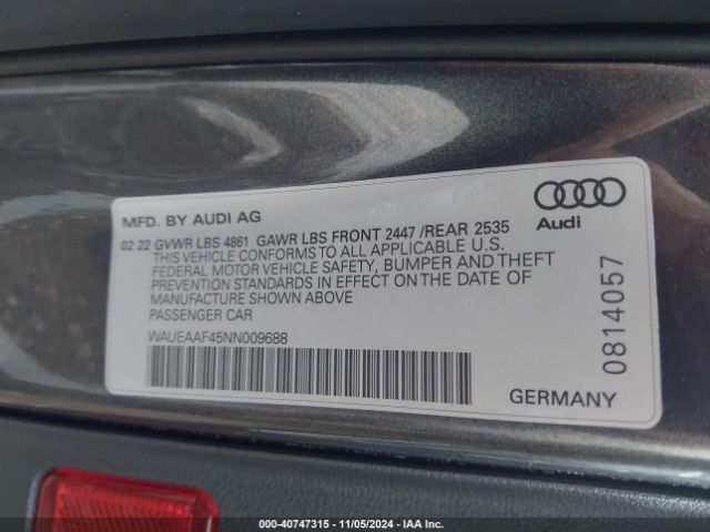 WAUEAAF45NN009688 Audi A4 Premium Plus 45 Tfsi S Line Quattro S Tronic