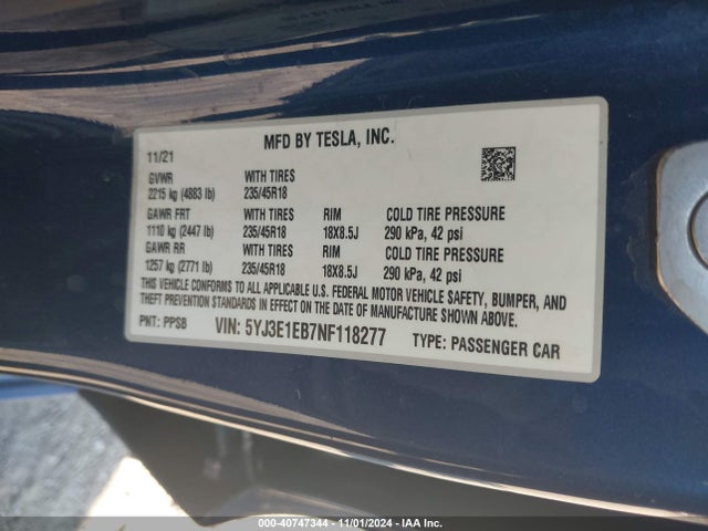 2022 TESLA MODEL 3 5YJ3E1EB7NF118277 Photo 8