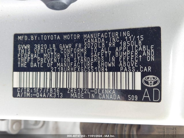 Toyota COROLLA LE 2016 2T1BURHEXGC551084 Image 9