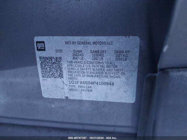 1G1FX6S04P4100944 Chevrolet Bolt Ev Fwd 2lt