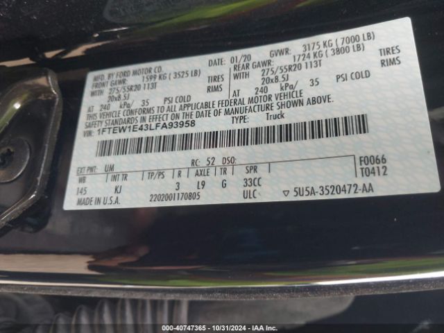 1FTEW1E43LFA93958 Ford F-150 King Ranch