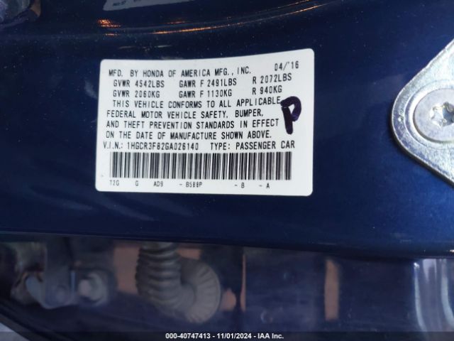 1HGCR3F82GA026140 Honda Accord Ex-l V-6