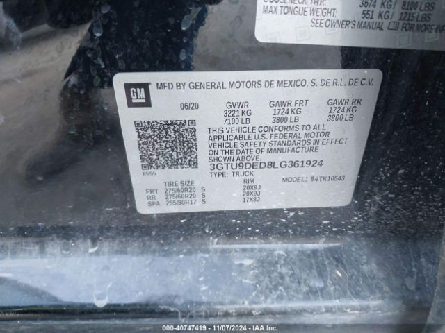 3GTU9DED8LG361924 GMC Sierra 1500 4wd  Short Box Slt