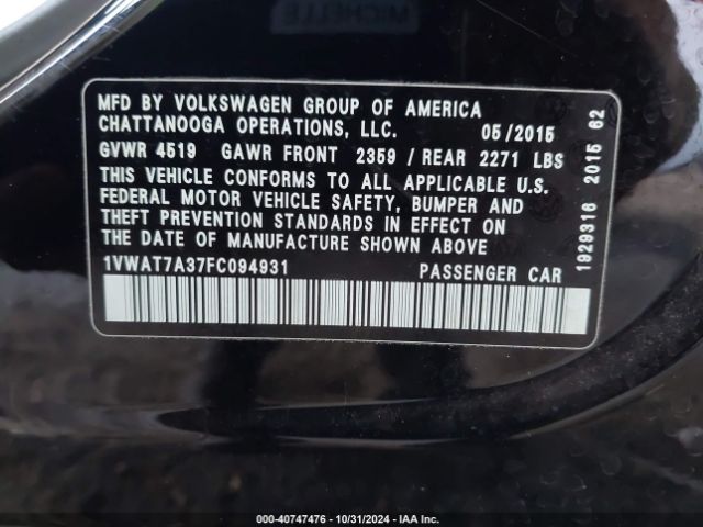 1VWAT7A37FC094931 Volkswagen Passat 1.8t Limited Edition