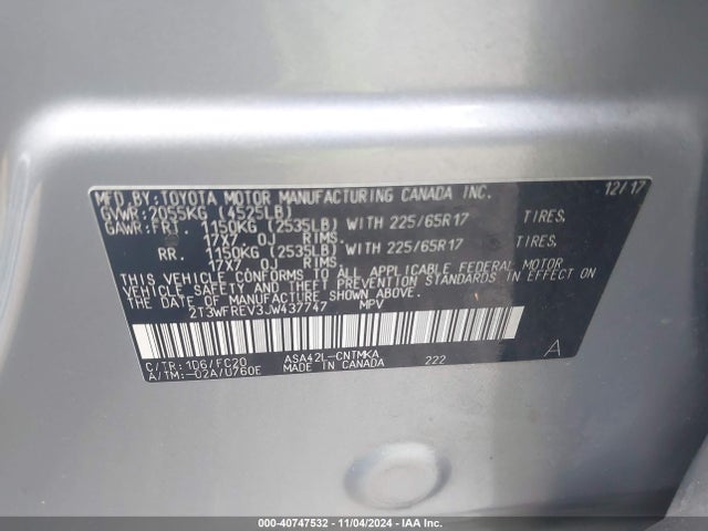 2T3WFREV3JW437747 Toyota Rav4 Adventure/xle