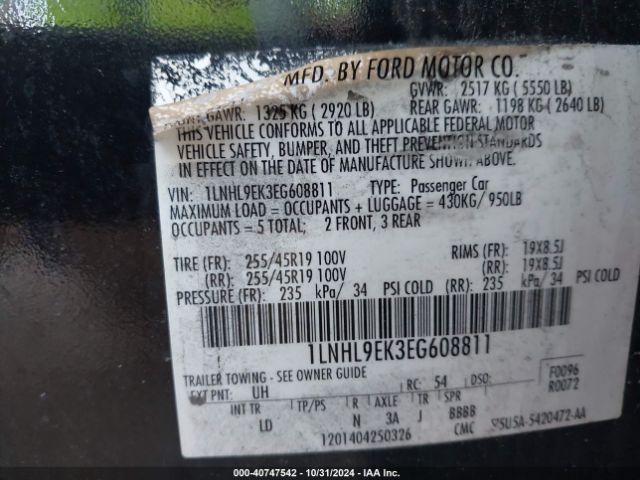 1LNHL9EK3EG608811 Lincoln MKS