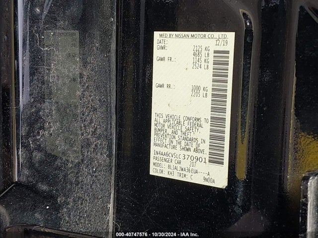 Nissan Maxima Sv Xtronic Cvt 2020 1N4AA6CV5LC370901 Image 9