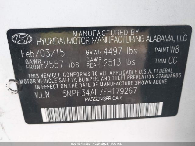 5NPE34AF7FH179267 Hyundai Sonata Limited