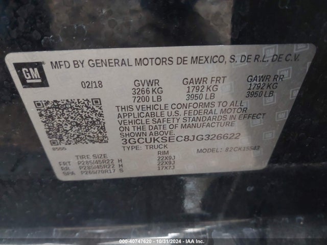 Chevrolet Silverado 1500 2lz 2018 3GCUKSEC8JG326622 Image 9