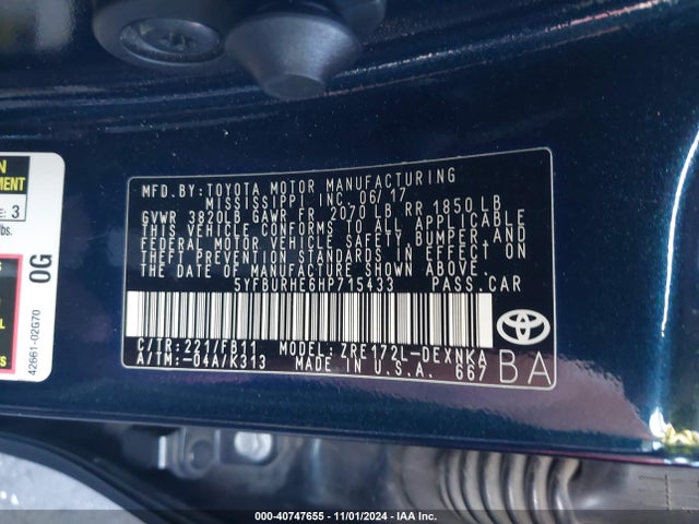 Toyota COROLLA LE 2017 5YFBURHE6HP715433 Image 9