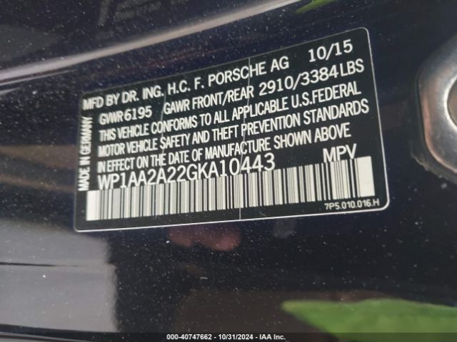 WP1AA2A22GKA10443 Porsche Cayenne