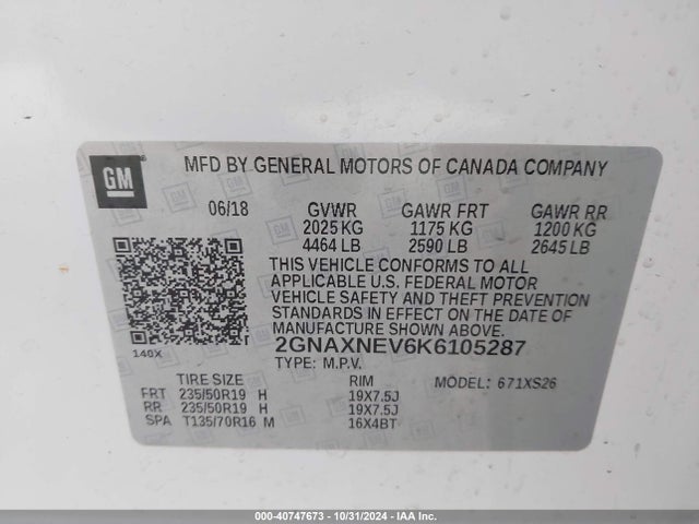 Chevrolet Equinox Premier 2019 2GNAXNEV6K6105287 Image 9