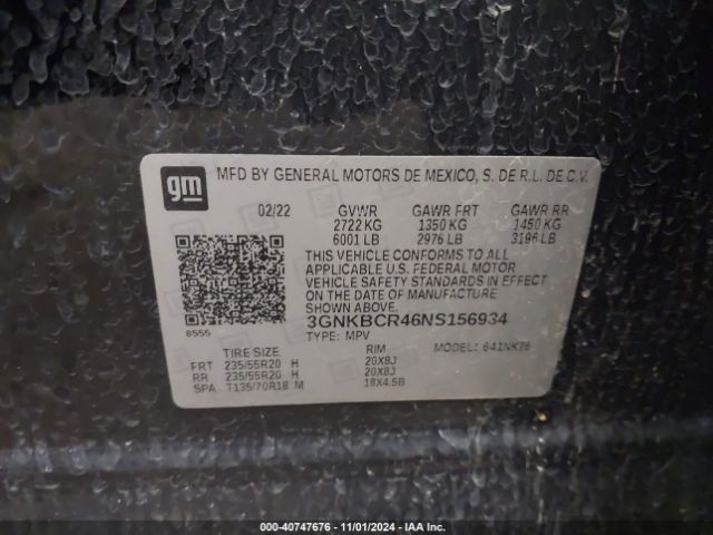 3GNKBCR46NS156934 Chevrolet Blazer Fwd 2lt
