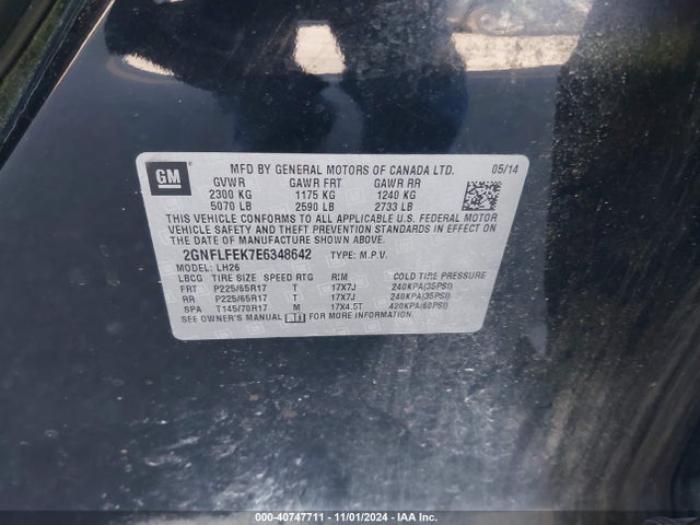 Chevrolet EQUINOX 1LT 2014 2GNFLFEK7E6348642 Image 9