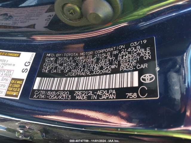 Toyota COROLLA LE 2020 JTDEPRAE9LJ020942 Image 9