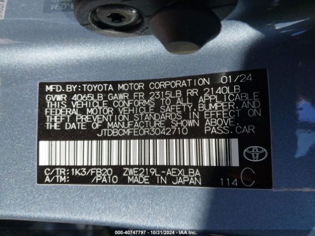 JTDBCMFE0R3042710 Toyota Corolla Hybrid Le
