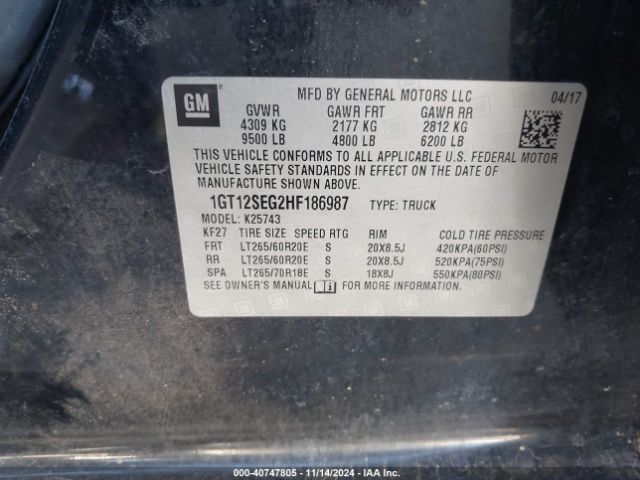 1GT12SEG2HF186987 GMC Sierra 2500hd Sle